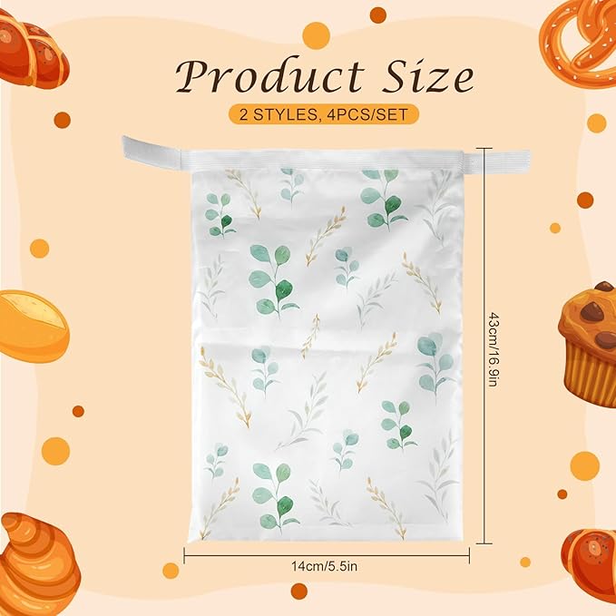 4 Pcs Reusable Beeswax Bread Bags for Homemade Bread 17" x 12" Sourdough Storage Bags with Food-Grade TPU Lining Food Wraps to Keep Fresh Loaf Freezer Baker Baking Supplies (Green)