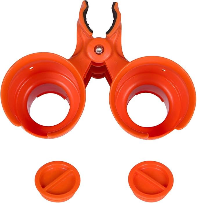 ROBOCUP, (Orange), Patented Clamp On Boat Cup Holder |Multifunction Dual Drink Caddy for Fishing Poles, Tools, Net, Gaff |Portable Storage for Boating, Beach, Umbrellas, Golf Carts, Strollers