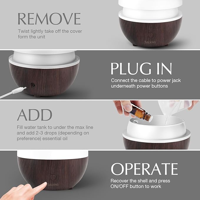 SALKING Essential Oil Diffuser (Set of 2 Dark), 100ml Small Ultrasonic Aromatherapy Diffuser for Essential Oils, Auto Shut-Off, Cool Mist Humidifier with Warm White Light, for Office Home
