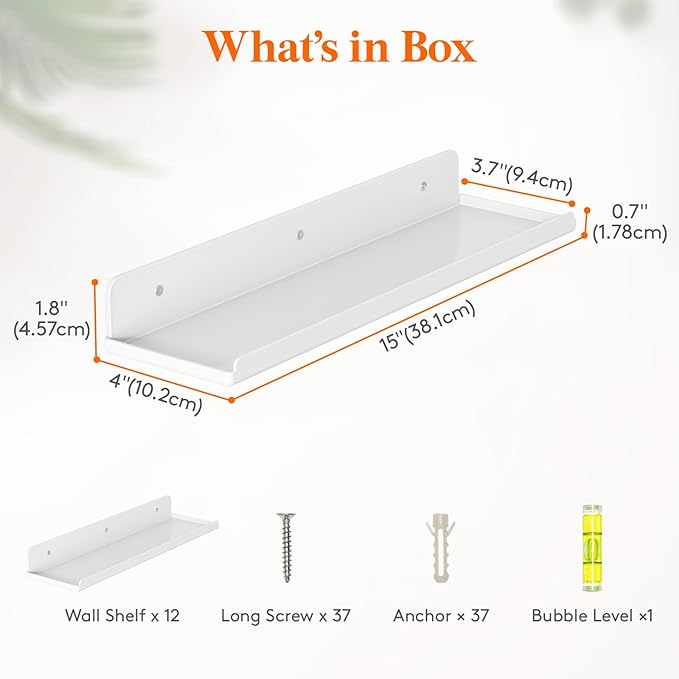 Lifewit Floating Shelves for Bathroom, 15" Clear Wall Organizer for Makeup, Perfume, Figures, Photo, Decor Shelf for Nursery, Living Room, Bedroom, Kitchen, Over Toilet Storage Rack, White, 12 Pack