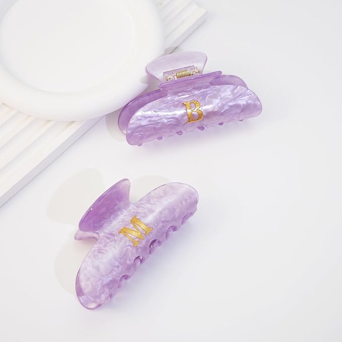 Acrylic Letter Hair Clips for Women - Purple Monogram Hair Claw Alphabet Large Hair Clip, Fashion Glitter Claw Clips Elegant And Durable Hair Accessory, Letter L