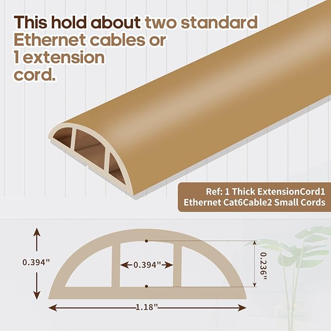 Floor Cord Cover, Floor Cable Cover, Cord Hider Floor, Soft PVC Self Adhesive, Extension Cord Covers for Floor, Prevent Cable Trips,for Offices, Gyms, Exhibitions (Light Brown, 4feet)