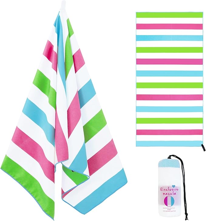 Exclusivo Mezcla Microfiber Quick Dry Beach Towel, Large Lightweight Sandfree Pool Towel for Swimming Camping Travel with Bag (Multicolor, 30x60 Inches)