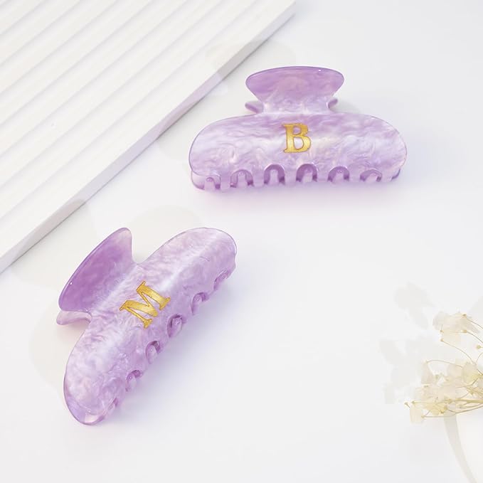 Acrylic Letter Hair Clips for Women -Purple Monogram Hair Claw Alphabet Large Hair Clip, Fashion Glitter Claw Clips Elegant And Durable Hair Accessory, Letter B