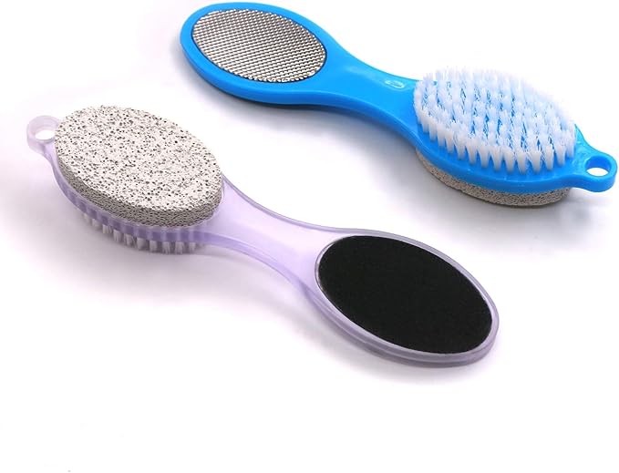 Foot Brush and Pumice Stone - 4 Pack Foot Brush Scrubber for Shower 4 in 1 Pedicure Foot File Exfoliator for Foot Care - Purple and Blue