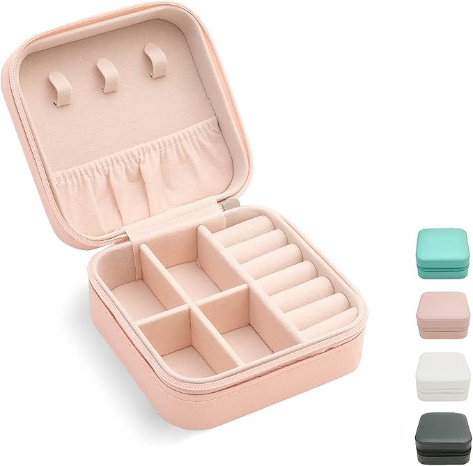 Mini Jewelry Travel Case, Small Portable Jewellry Organizer Box Portable Display Storage Box for Rings Earrings Necklaces, Gifts for Girl, Women, Wedding, Birthday,New Year,Christmas Gifts(Pink)
