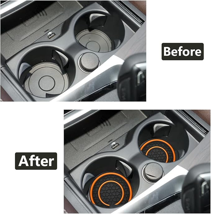 Car Cup Coaster Universal Automotive Waterproof Non-Slip Cup Holders Sift-Proof Spill Holder Car Interior Accessories 4 Pack Black & Orange