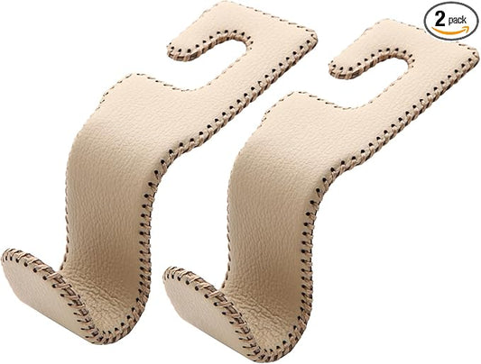 U-Shaped Car Leather Hooks – Car Purse Holder, Headrest Hooks for Car, Back Seat Organizer - Elevate Your Travel Experience!(Beige)