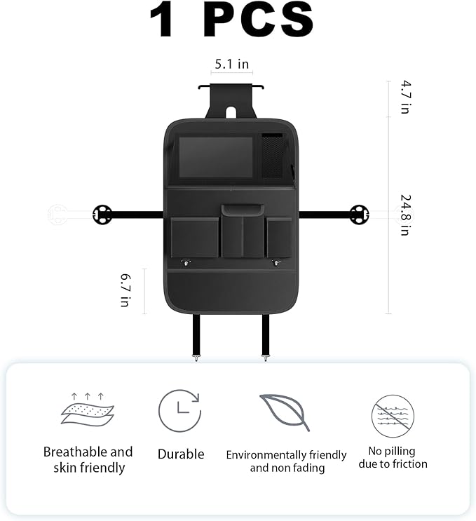 XDV Car Seat Organizers, Multi-functional Back Seat Protectors, Storage Pouches, and Tray Holders (for Cars, Kids, Seat Back and Rear Seats) (Plain Black, 1 Pcs)