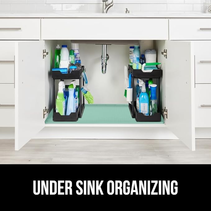 GORILLA GRIP Waterproof Silicone Under Sink Mat with Raised Lip for Kitchen and Bathroom, 31 x 22 in, Cabinet Shelf Liner Stay in Place Mats Dishwasher Safe Drawer Liner, Organizer Tray, Mint