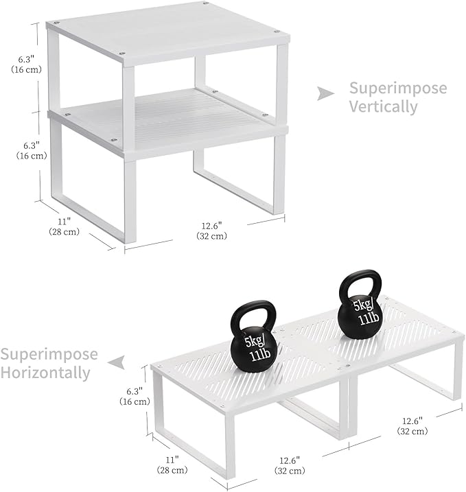 11" Wide Set of 2 Stackable Kitchen Cabinet Organizers Spice Racks,Office Desk Shelf Organizers Bookshelf Storage,Metal Carbon Steel