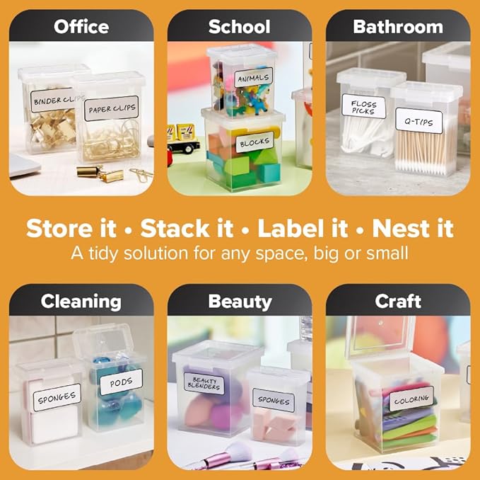 Bostitch Konnect Storage Containers with Lids, Organizer, Clear Plastic Box, Stackable Nesting Bins, 3-Piece Bundle, 1 Medium, 2 Small