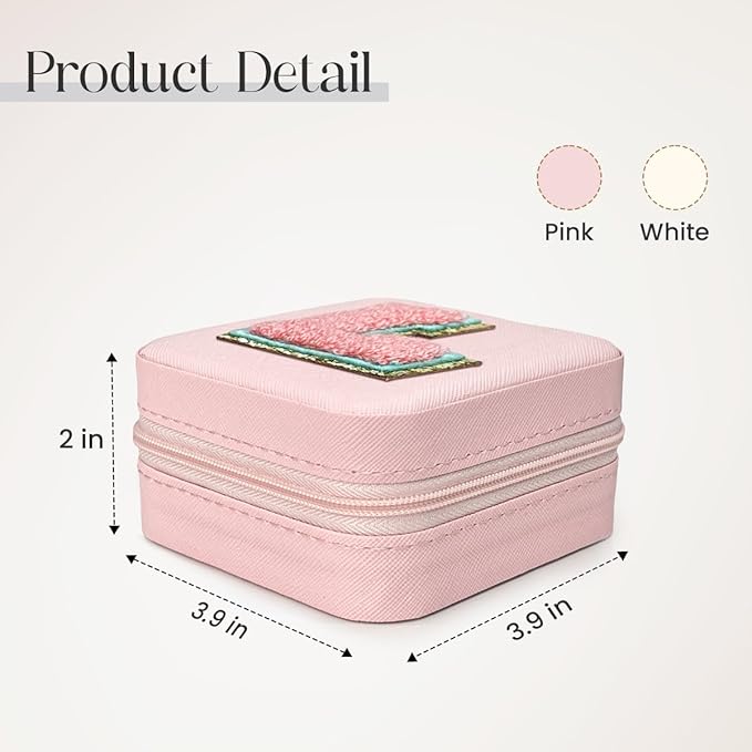 SANDJEST Personalized Jewelry Box, Pink Travel Jewelry Box with Initial L, Small Monogrammed Jewelry Case Organizer for Girls Women Teen Kids, Mini Travel Essentials Gifts for Birthday Christmas