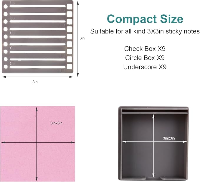 2 PCS Sticky Note Holder Compatible, with Sticky Note, 3x3 Sticky Pads Dispenser with Stencil, Memo Pad Organizer with Line Box Drawing Template for Office and Home