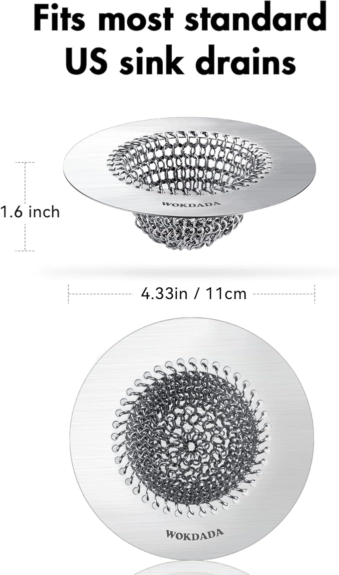 2 PCS Kitchen Sink Drain Strainer, Flippable Mesh Sink Strainer, 304 Stainless Steel Sink Screen, Easy Clean Large Basket Strainer, Anti-Clog Garbage Disposal Cover Fit for Standard Sink Drain