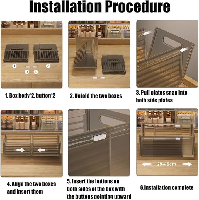 Foldable Storage Bins, 2 Pack Plastic Expandable Boxes for Organizing, Adjustable from 11-18.8" Drawer Organizers Separators Dividers for Bedroom Kitchen Utensils Tools Closet, Small Grey