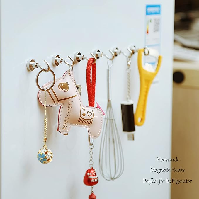 Neosmuk Magnetic Hooks, Heavy Duty 30lb+ Strong Magnet Hook for Cruise Cabins, Cruise Ship Essentials for Hanging, Metal Wall Refrigerator Hangers (Silver White, 15 Pack)