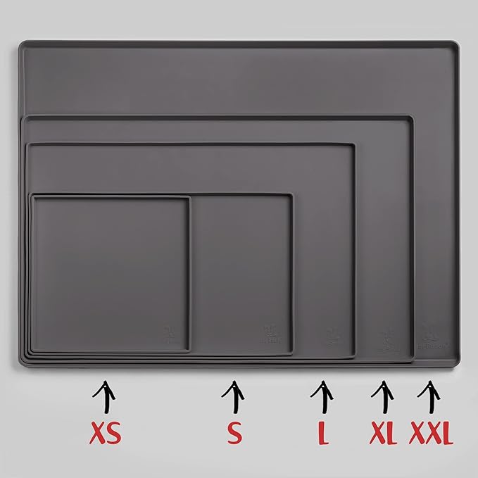 DogBuddy Dog Food Mat – Waterproof Dog Bowl Mat for Food and Water, Silicone Pet Feeding Mats for Floors, Non-Slip Placemat with High Edges for Dogs Bowls, Puppy Essentials (XXL: 32"x24", Shadow)