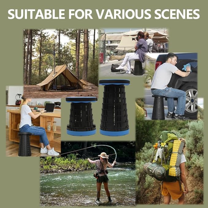 2025 Upgraded Foldable Stool, Capacity Max 660lbs Portable Retractable Small Folding Stool, Collapsible Telescoping Camping Stool for Adults Outdoor Fishing Hiking Gardening Travel BBQ