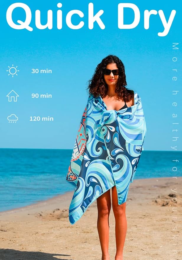 Widdonen Microfiber Lightweight Thin Beach Towel Sand Free Quick Dry Absorbent Compact Towels for Swimming Pool Camping Beach Accessories Large Easy Pack Travel Things for Vacation Essentials Gift