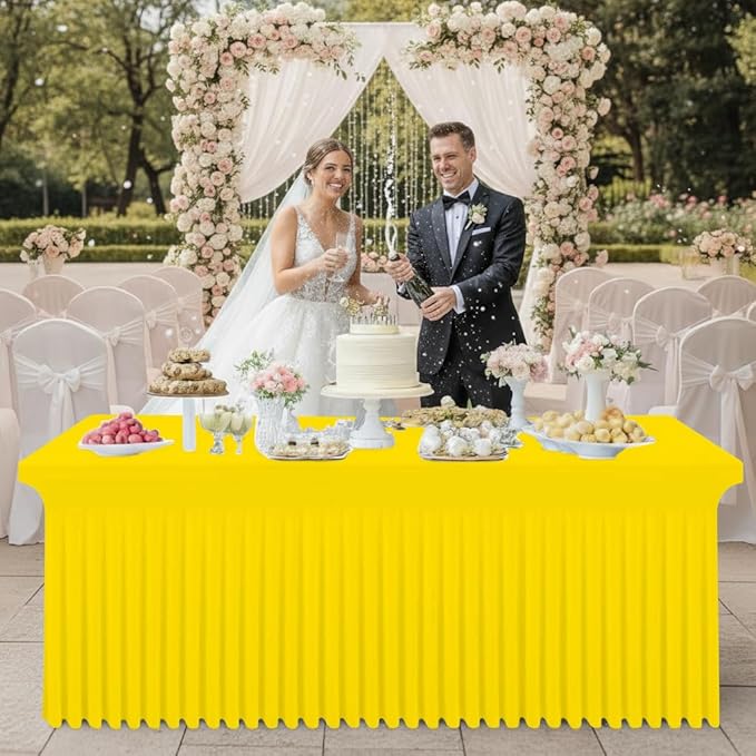 Smiry Spandex Tablecloth 2 Pack, Elastic Fitted Stretch Tablecloth for 8FT Rectangle Tables, Waterproof Washable Table Cover Skirt for Wedding, Banquet & Parties (Yellow, 96Lx30Wx30H Inch)