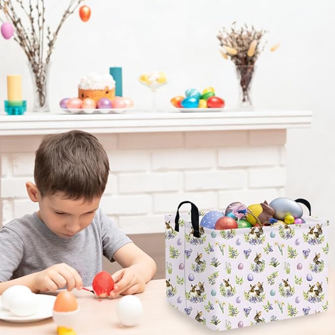 Rectangular Cute Easter basket,Easter basket empty,Storage Basket for baby Bedroom,Toy Gift Organizerm,Kids Storage Bin,Gift baskets,Easters Home Decor(Purple Easter egg)