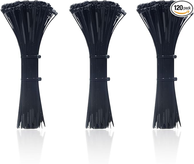 120 Pcs 8 Inch Cable Zip Tie, ORWUDIZ Multifunctional Tie, Nylon 66 Material, Tensile Strength 50 Lbs, Black, Cable Binding Classification, Suitable for Industrial, Outdoor, Home, Office Use