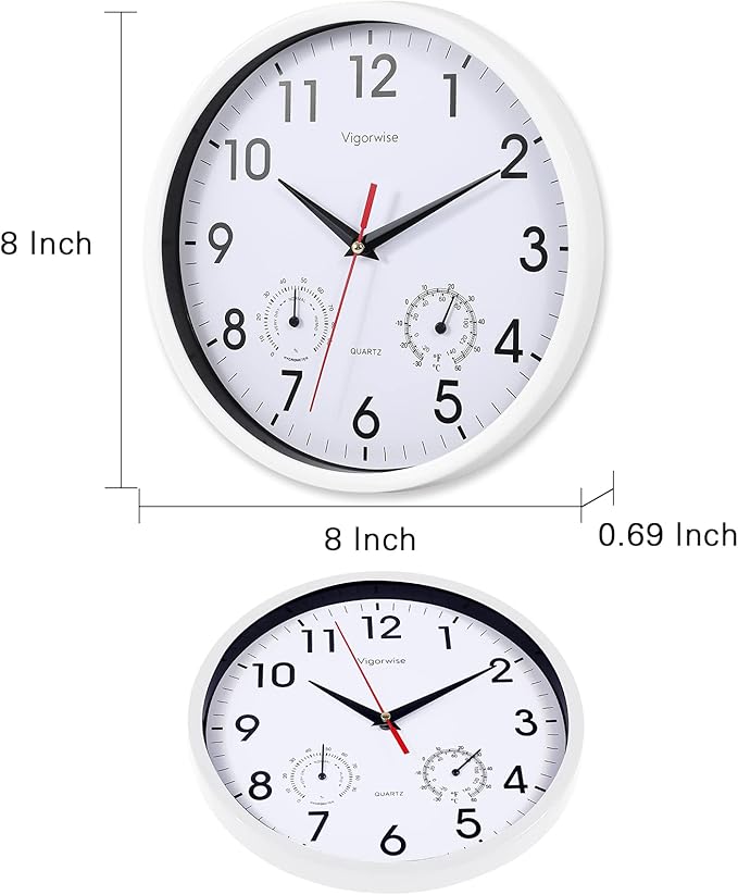 Wall Clock, Sweep Silent Movement Accurate Clocks with Temperature & Humidity, Decorative for Kitchen/Living Room/Bedroom/Office/School/Classroom (White, 10 inch)