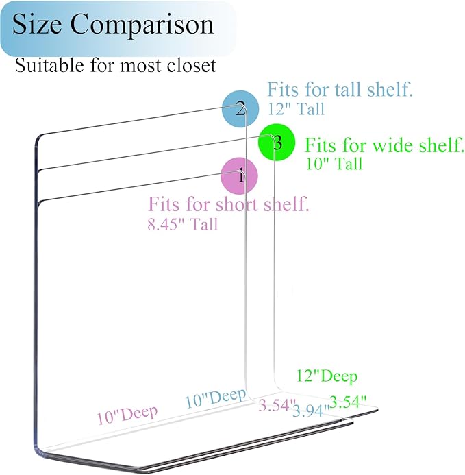 Lebouri Shelf Dividers for Closet Organization - Acrylic Closet Dividers for Shelves - Clear Free-Standing Shelf Separators for Clothes Sweater Purse