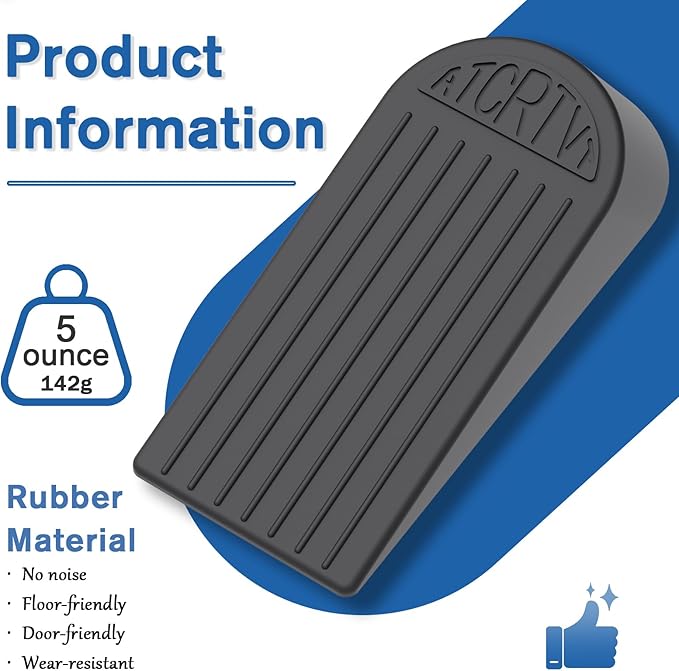 Rubber Small Door Stopper Wedge – 2 Pack Black Door Stoppers Wedge for Bottom Doorstop,Door Stop for Heavy Duty Doors with Self Adhesive Holder Ideal for Homes, Schools, Offices, Workshops