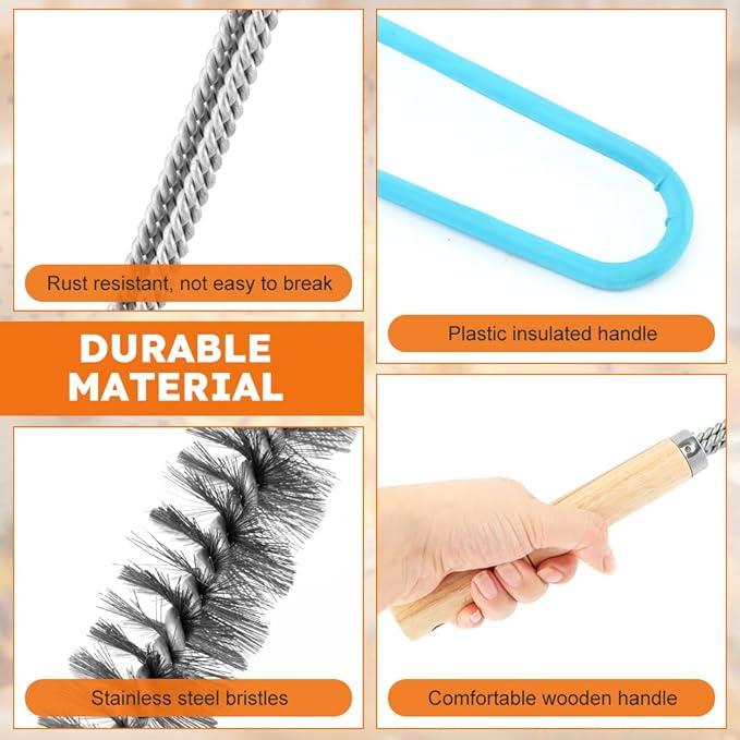 3PCS Brass Bristles Fryer Cleaning Tools L Shaped Fryer Cleaning Brush Long Handle Fryer Basket Cleaning Brush,Deep Fryer Cleanout Rod,Bristles for Grill BBQ Cleaning