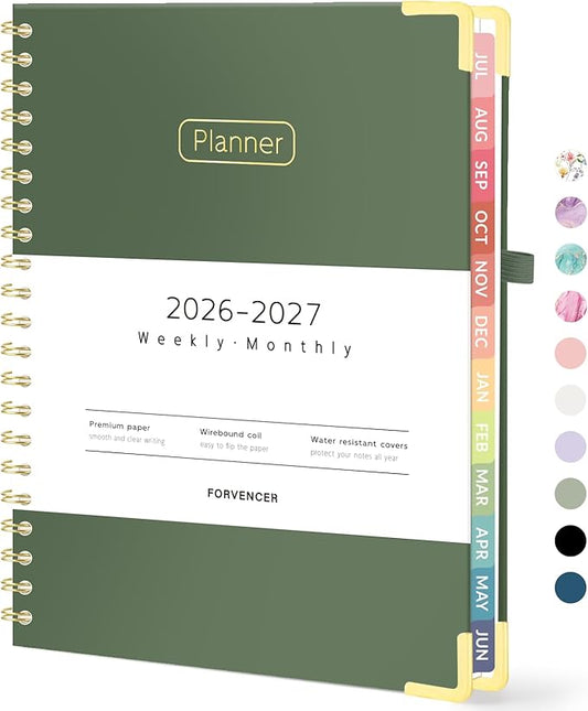 Forvencer Academic Planner 2026-2027, Hardcover Calendar Planner Weekly & Monthly, July 2026 - June 2027, 8.5" x 11", Daily Agenda with Tabs, College School Organizer for Student Teacher, Dark Green