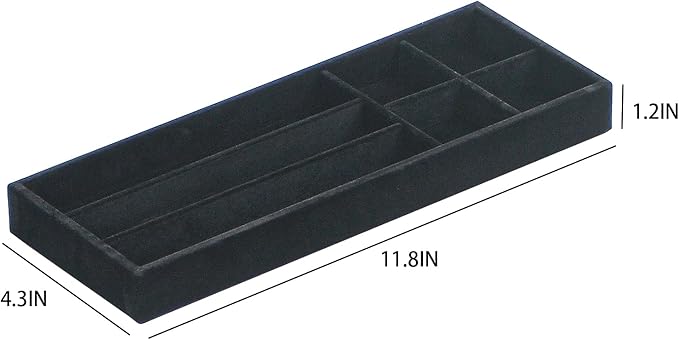 2Pcs Desk Drawer Storage Tray, Nightstand Organizer Tray, Necklace Bracelet Ring Earring Jewelry Display Tray, Grid Table Organizer Holder Tray for Sunglass, Phone, Watch, Perfume (7 grid)/Black