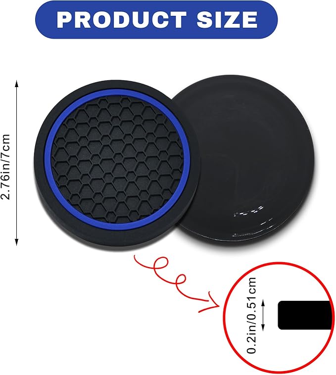4PCS Car Cup Holder Coasters, 2.75 Inch Non-Slip Insert Cup Holder Pad, Dustproof Automotive Interior Accessories Mat, Universal for Trucks, Vehicles, RVs and More (Black/Blue)
