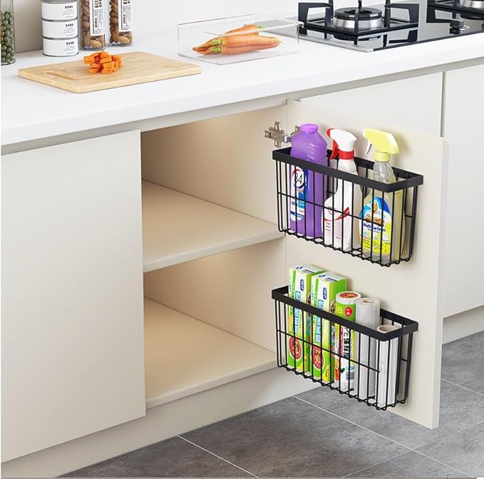 SleekStore Kitchen Cabinet Door Storage Box, Self-Adhesive Wall Mounted, Wardrobe/Bathroom/Refrigerator Small Items Organizer, Oil Bottle/Seasoning Storage (3 Piece)