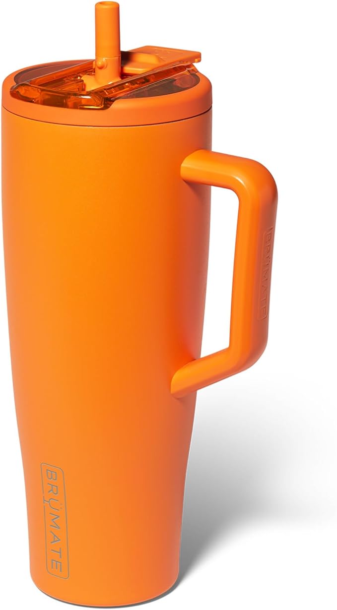 BrüMate Era Flip 40oz Tumbler with 100% Leakproof Covered Straw Lid | Hygienic Covered Straw | Insulated Stainless Steel Water Bottle with Handle | Cup Holder Friendly | BPA-Free (Clementine)