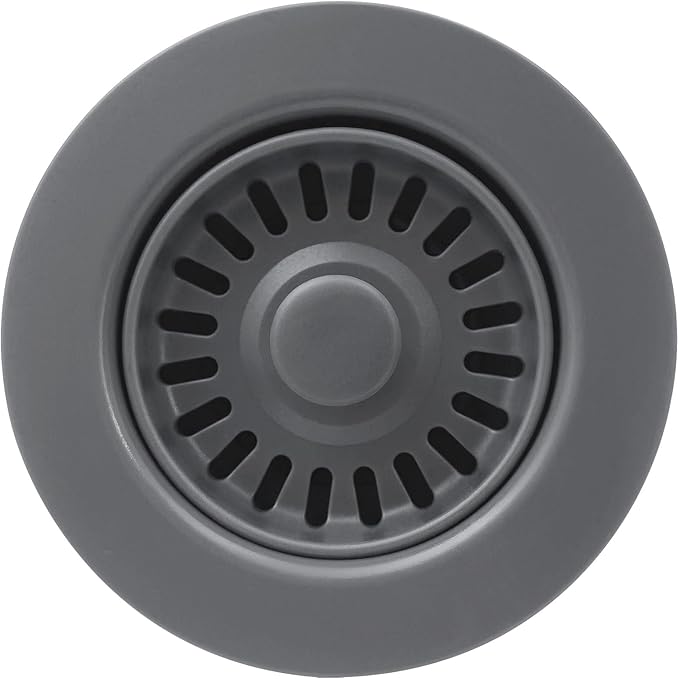 3-1/2 Inch Polymer Urban Gray Sink Drain Assembly with Basket Strainer and Stopper for Quartz, Granite or Fireclay Kitchen Sinks