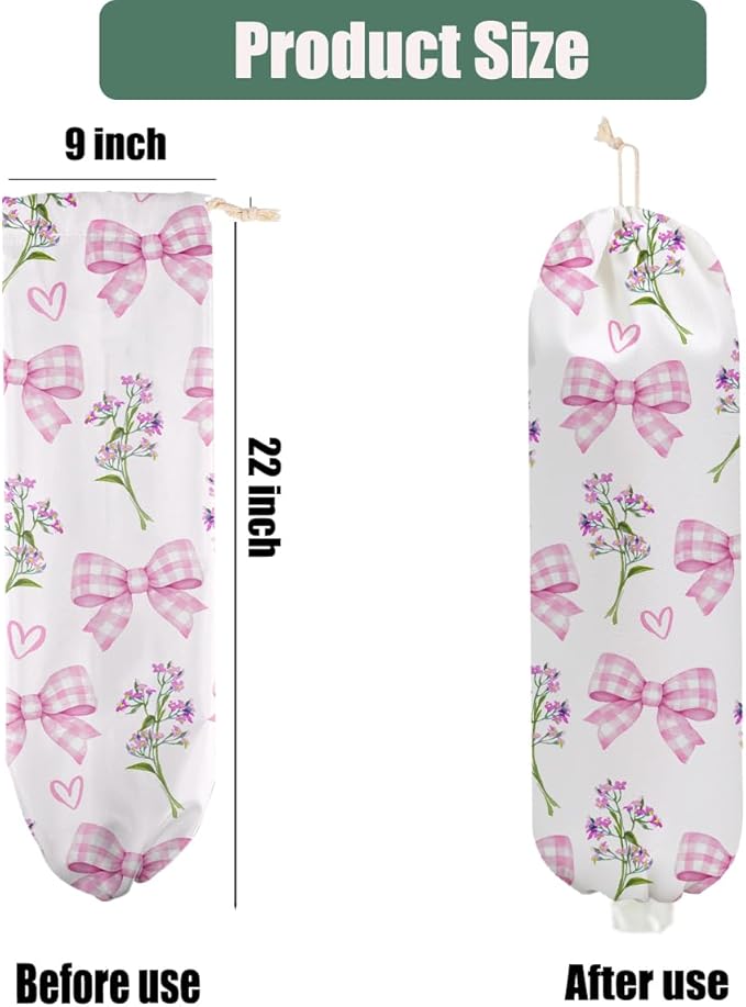 2 Pcs Bow Tie Plastic Bag Holder, Lavender Wall Mount Grocery Bag Holder for Plastic Bags, Washable Reusable Grocery Bags Storage Dispenser for Home Kitchen Pantry Decor, Flowers Gifts for Women Mom