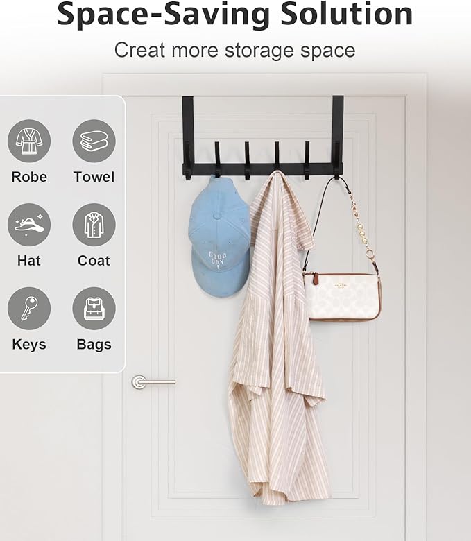 Over The Door Hooks, Door Hanger Hooks for Hanging, Over The Door Towel Racks for Bathroom, Coat Rack Door Towel Hanger Towel Hooks (2Pack, Black)