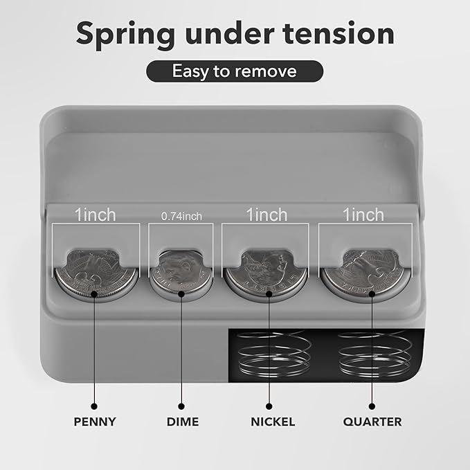 SINGARO Coin Holder for Car, Coin Change Organizer Compatible with Coins of Different Sizes, Dash-Mounted Holder Suitable for Most Cars, Trucks(Gray)