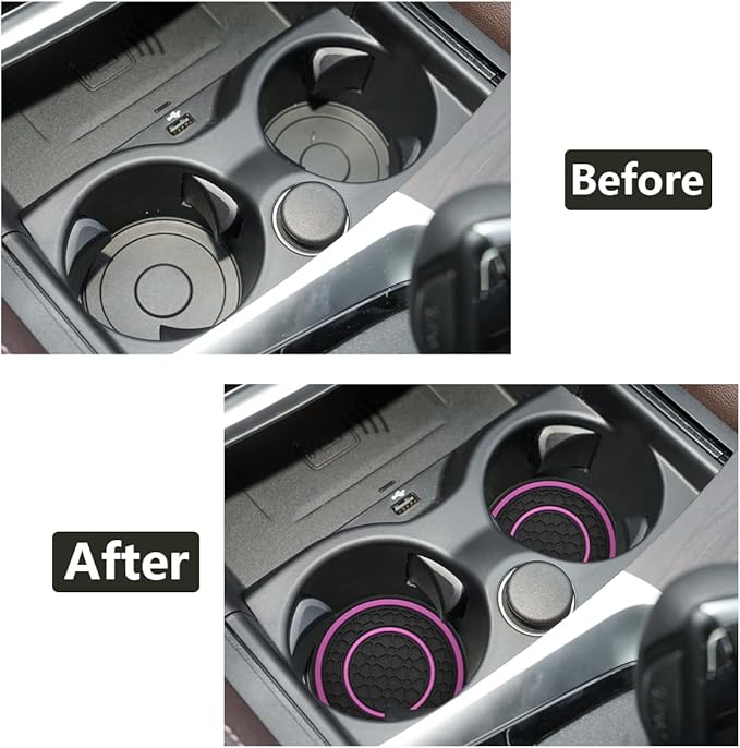 Car Cup Coaster Universal Automotive Waterproof Non-Slip Cup Holders Sift-Proof Spill Holder Car Interior Accessories 2 Pack Black & Purple
