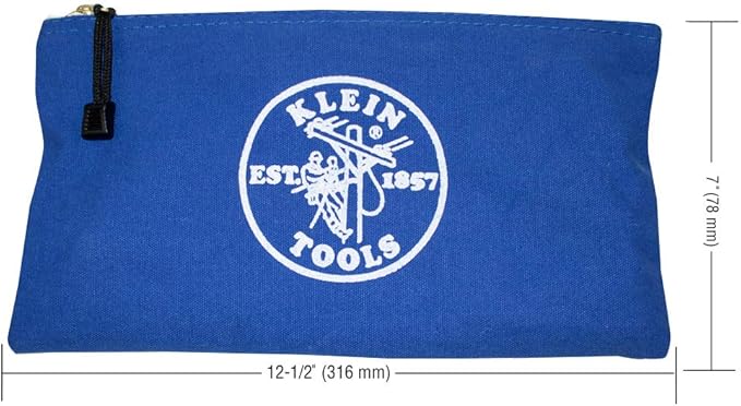 Klein Tools 5140 Canvas Zipper Bag, Tool Pouch, Bank Deposit Utility Bag, 12.5 x 7-Inch, Olive/Orange/Blue/Yellow 4-Pack