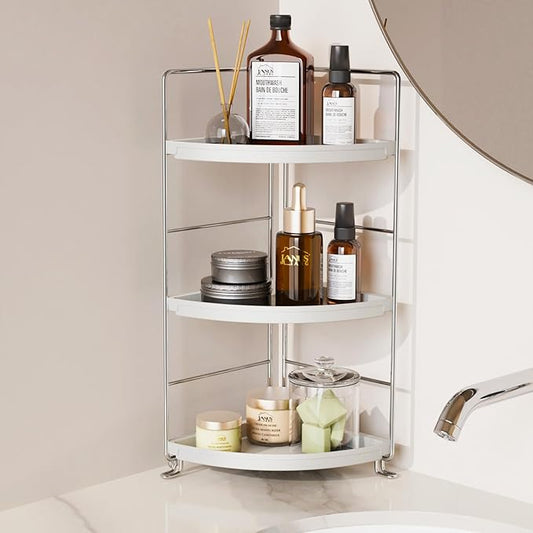 3-Tier Bathroom Counter Organizer, Plastic Bathroom Organizer, Tool-Less Installation Makeup Vanity Tray, Bathroom Organizer Countertop Skincare Perfume Organizers (Chrome)