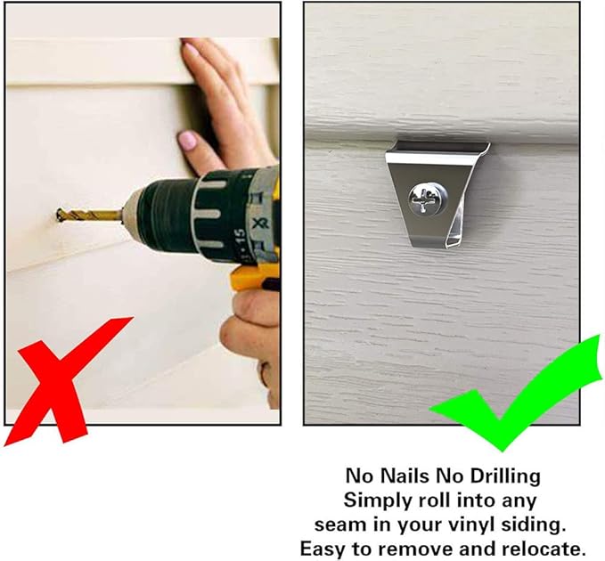 Hibezos 12 Pack Vinyl Siding Clip Hooks for All-New Outdoor Camera, No-Hole Needed Outdoor Siding Hanger Mounting for Home Security Camera, Vinyl Siding Mount (Set of 12)