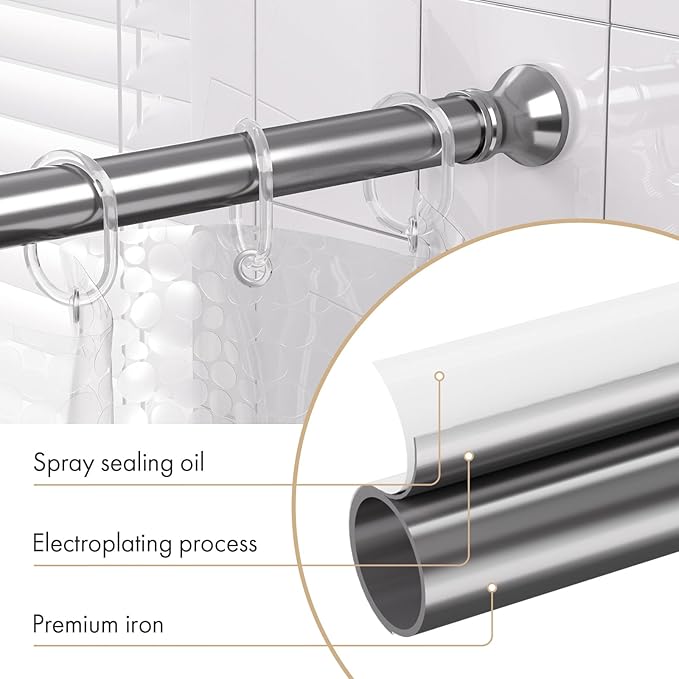 Amazer Spring Tension Shower Curtain Rod, 54-90 Inches Rust-Resistance Tension Curtain Rod Bathroom Rod, Adjustable Shower Curtain Rod No Drill, Chrome