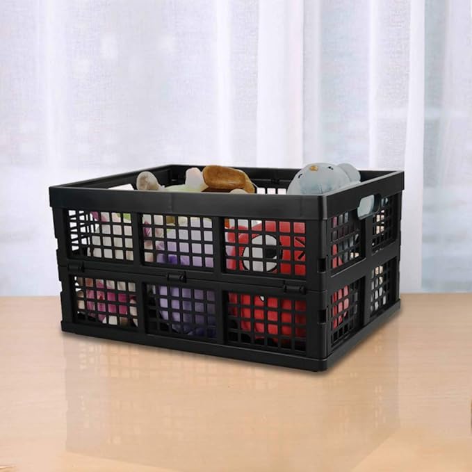 Lesbin 3-Pack Plastic Collapsible Storage Crate, 30 L Folding Storage Baskets, Black