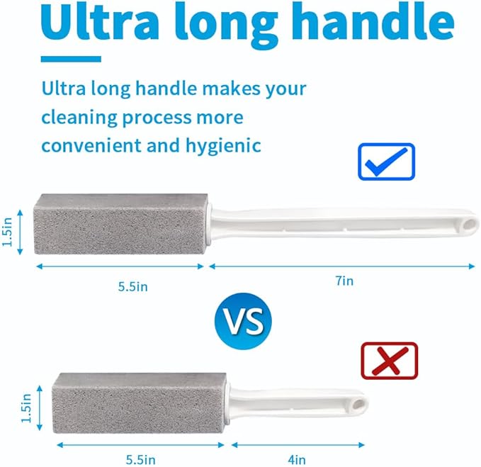 4TH Pumice Stone Toilet Bowl Cleaning Stick with Extra Large Handle,Cleans Away Limescale Stain,Hard Water Rings, Calcium,Iron and Rust. Remover for Tile/Bath/Kitchen - 2 Pack
