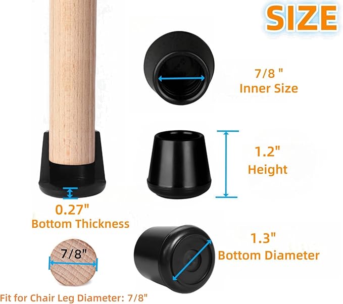7/8" Chair Leg Tips Caps, Non-Slip Rubber Leg Tips, Stool Leg Protectors Cap, Folding Metal Chair Leg Tip Replacement, Chair Leg Floor Protectors Round Black, 12 Pack