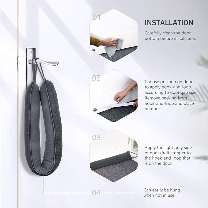 Door Draft Stopper, 48 Inch Weighted Under Door Noise Cold Air Blocker, Heavy Duty Sound Proof Draft Guard Gap Snake for Bottom of Doors and Windows (Gray)