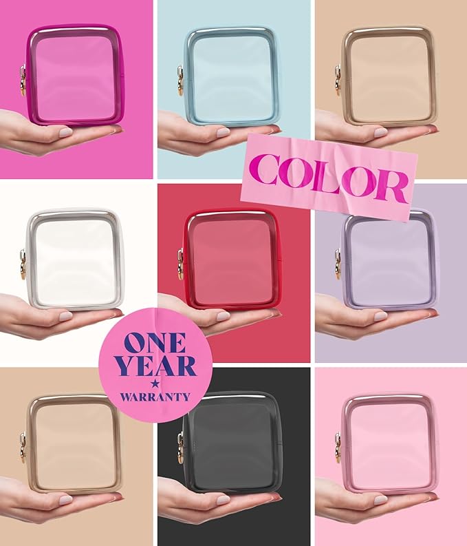 Clear Makeup Bag Zipper Pouch, Transparent Cosmetic Case Organizer, TSA Approved Travel Toiletry Case, Travel Accessories Essentials Makeup Tote for Women, Mini Cute Make up Bag for Purse - Sand